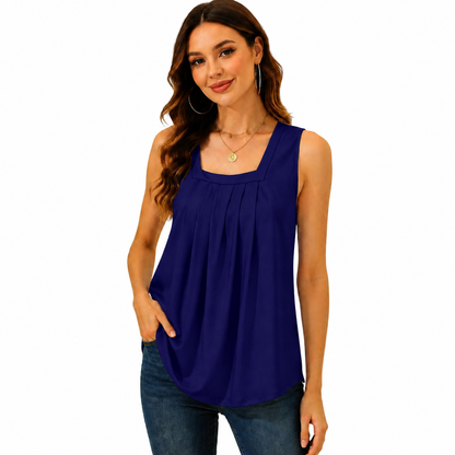 Pleated Square Neck Flowy Tank