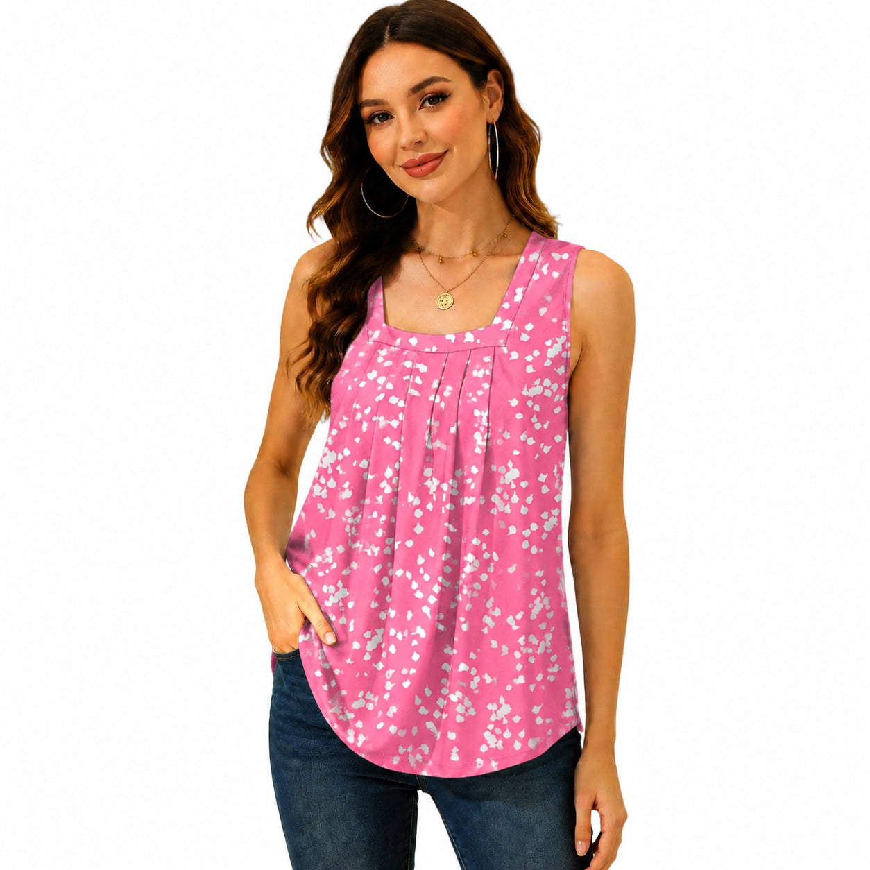 Pleated Square Neck Flowy Tank