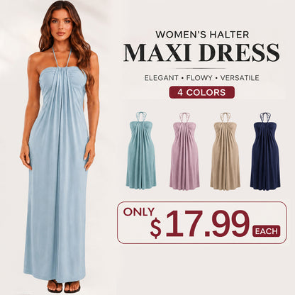 🔥 Women's Halter Tie Back Maxi Dress with Pockets – Flattering Fit, Elegant Style & Everyday Comfort