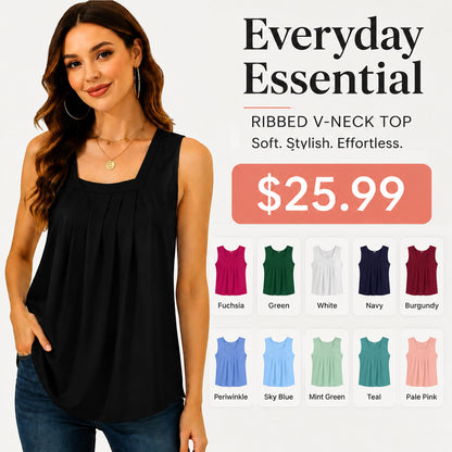Pleated Square Neck Flowy Tank