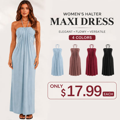 🔥 Women's Halter Tie Back Maxi Dress with Pockets – Flattering Fit, Elegant Style & Everyday Comfort