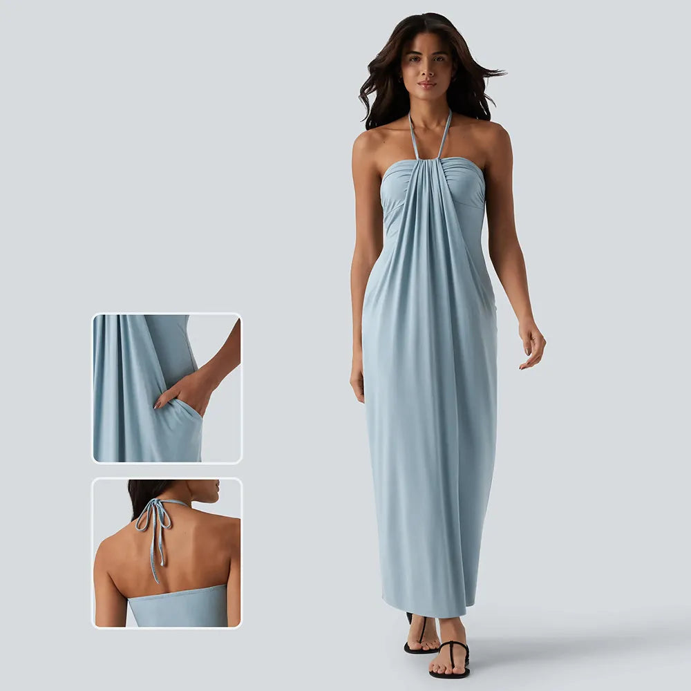 🔥 Women's Halter Tie Back Maxi Dress with Pockets – Flattering Fit, Elegant Style & Everyday Comfort