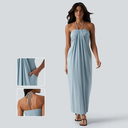 🔥 Women's Halter Tie Back Maxi Dress with Pockets – Flattering Fit, Elegant Style & Everyday Comfort