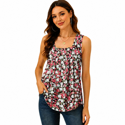 Pleated Square Neck Flowy Tank