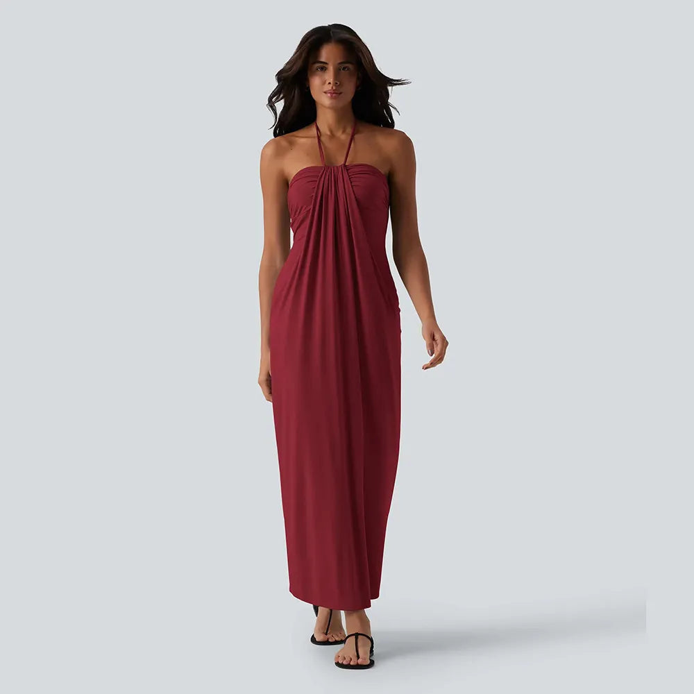 🔥 Women's Halter Tie Back Maxi Dress with Pockets – Flattering Fit, Elegant Style & Everyday Comfort