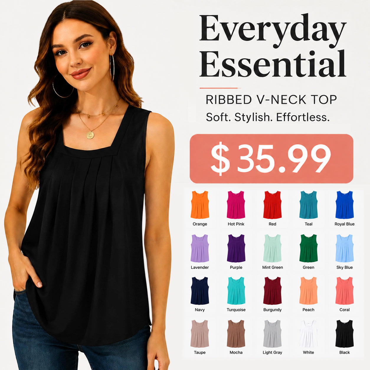 Pleated Square Neck Flowy Tank