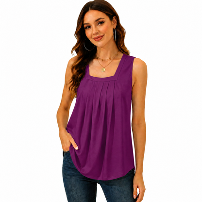 Pleated Square Neck Flowy Tank